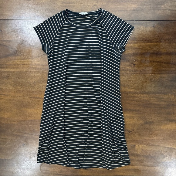 Soprano womens black with tan stripe short sleeve dress with pockets size S - Picture 1 of 10